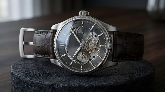 Luxury Skeleton Automatic Mechanical Wristwatch Mockup
