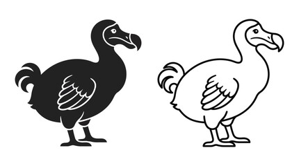 Fototapeta premium Dodo bird silhouettes black and white line art illustration