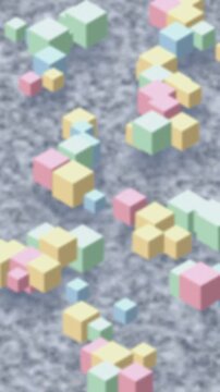 Colorful geometric cubes on textured background. 2d animation