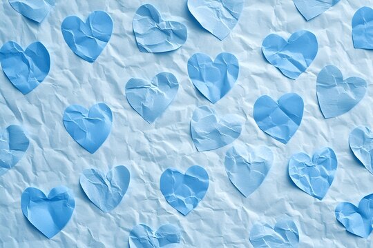 Seamless Background of sky blue Paper Hearts