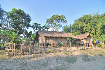 Landscape and villages on Majuli (also spelled Majoli)  the largest river island in Assam and the world's largest inland river island, a state in Northeast India.  © robnaw