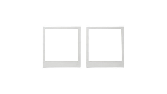 Two blank vintage instant photo frames isolated on transparent background