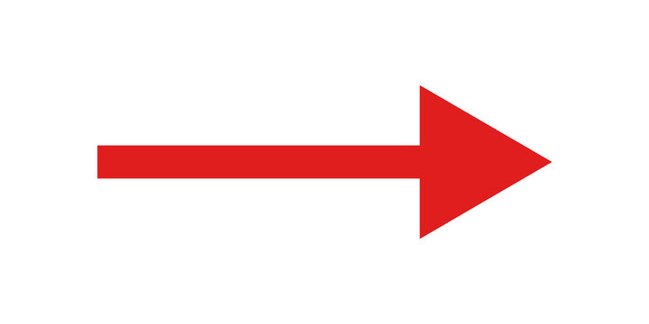 Red linear arrow pointing right direction forward navigation marker icon.