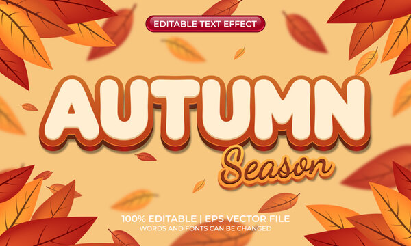 Autumn season text effect. Autumn editable text style effect. autumn text effect with leaves. Autumn leaves and textured background