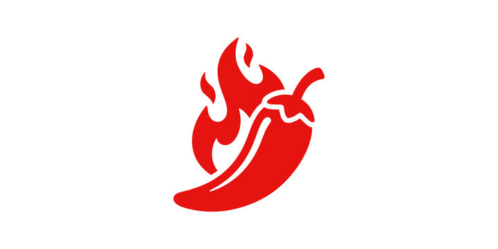 Red hot chili pepper with flame icon for spicy food menu and label design.
