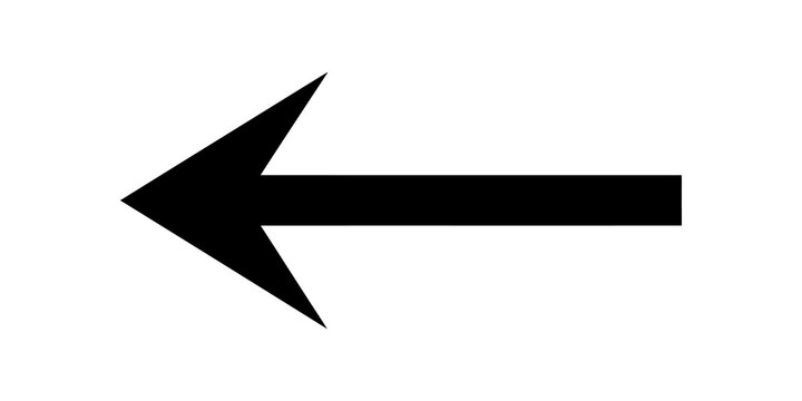 Long black arrow pointing left flat icon for navigation and return.