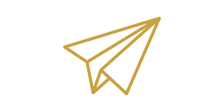 Gold outline paper plane icon symbolizing message delivery or sending.