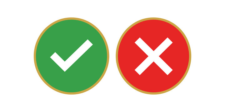 Green check mark and red cross symbols in circular frame for success.