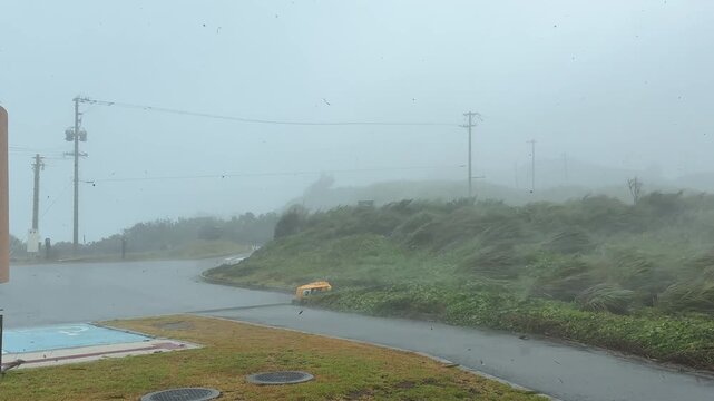 Ferocious Hurricane Eyewall Winds Send Debris Flying Across Coastal Area