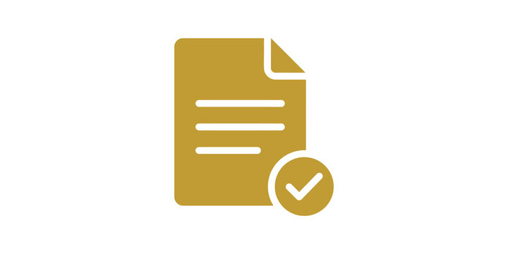 Yellow document file icon with verification check mark for approval.