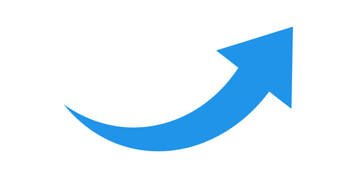 Blue curved arrow pointing up, growth direction progress icon.