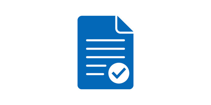 Blue document checkmark icon for verification and business report status.