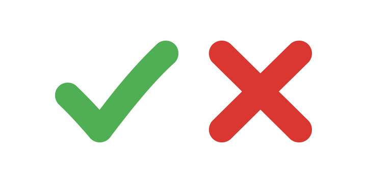 Green check mark and red cross symbol for correct incorrect.