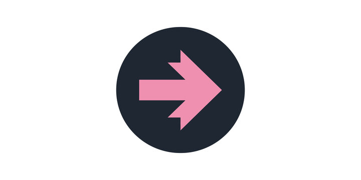Pink arrow icon flat design for website navigation and direction guiding.