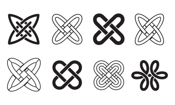 Collection of decorative Celtic knots and medieval vector patterns ideal for graphic design and branding elements on a transparent background.