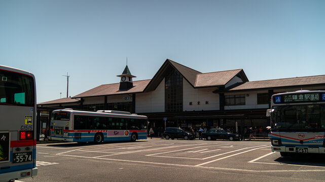 Tour bus station and bus terminal plaza in Kamakura Japan