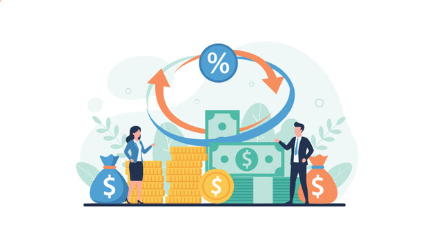 Financial planners presenting investment returns, interest rates, and compound interest growth calculations.
