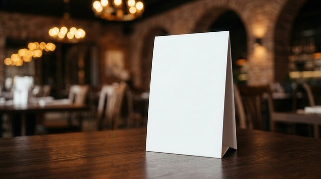 Empty menu tent card on a cafe table with copy space for specials or QR info.