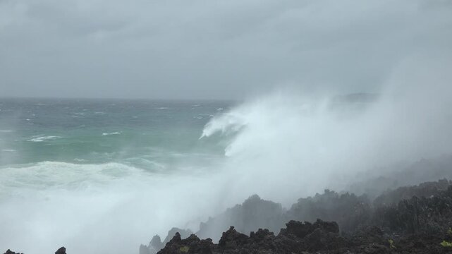 Massive Hurricane Waves Crash Into Cliffs As Major