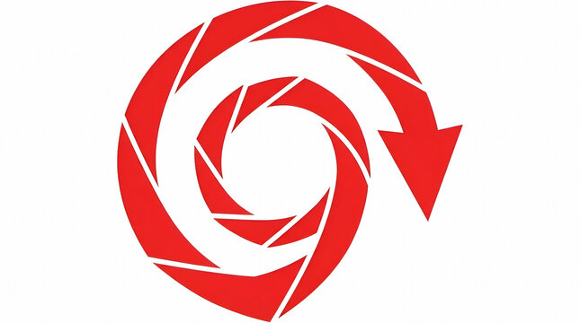 Red spiral arrow symbol rotating downward in circular motion