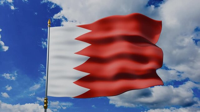 Bahrain Flag Waving Against Blue Sky