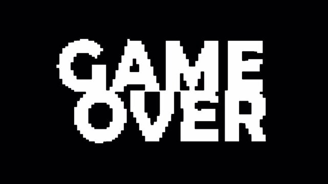 8 bit pixel game over text retro zoom animation motion arcade ending classic screen 4k Video with Alpha Channel 
