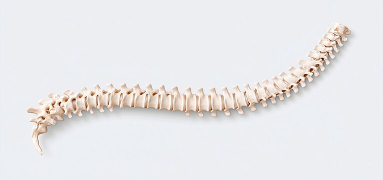 Medical educational illustration showing a detailed human spine model with vertebrae on a white backdrop.