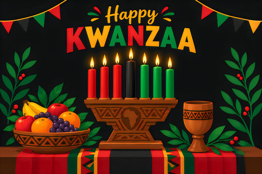 Kwanzaa Celebration with Kinara and Fruit