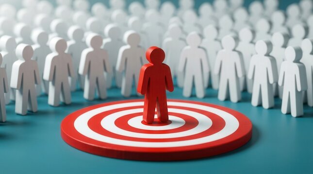 Red human figure on a target center to represent attracting ideal audiences and building reputation.