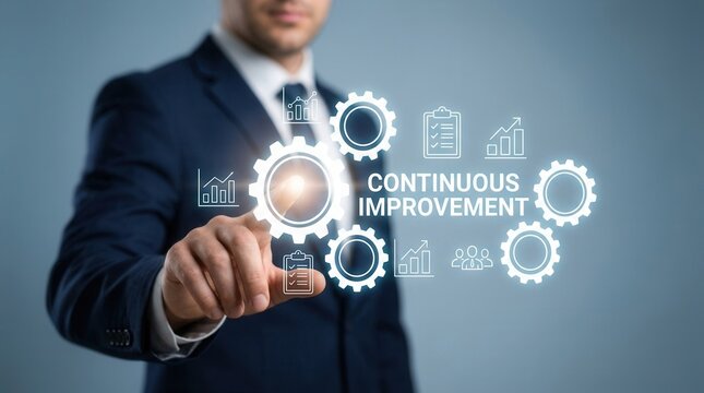 Project and process management concept with digital gears for continuous improvement and innovation.