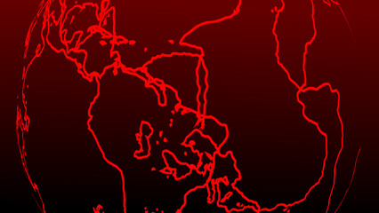 Red outline of Earth globe with continents on dark gradient background world © Surjomukhi