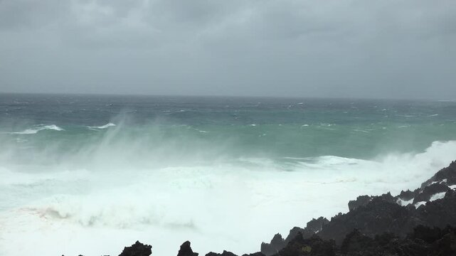 Massive Hurricane Waves Slam Into Rocky Cliffs During Major Storm