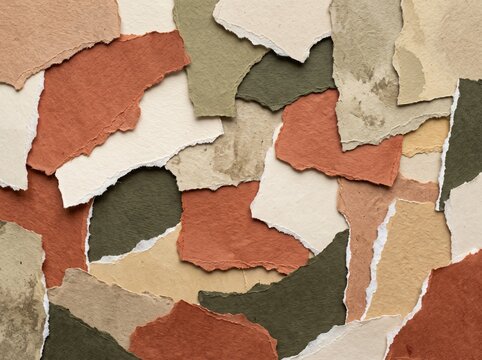 Camouflage Torn Paper Texture Background, Abstract Military Pattern with Olive Brown Cream Torn Edge Detail for Outdoor and Tactical Design