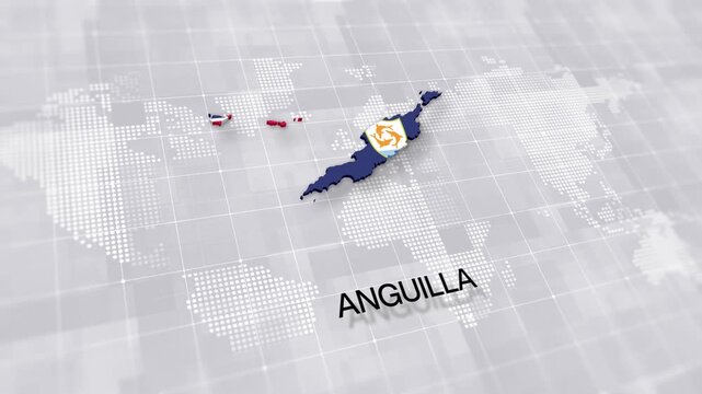 Anguilla map with national flag on white digital world map background, global political, geographic border for international news concept wiht minimal background