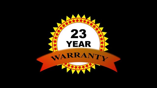 23 year warranty gold seal badge animation on black background, for business guarantee, and product assurance