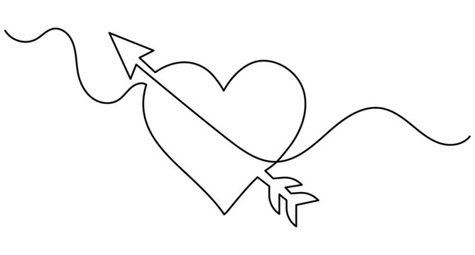 Heart with arrow line art vector continuous one line drawing love symbol with editable strokeHeart with arrow line art vector continuous one line drawing love symbol with editable stroke