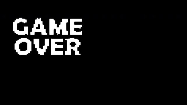 Game Over Pixel Text 8 Bit Retro Motion Animation for Arcade Games Player on Black White Background Seamless Loop 4k video