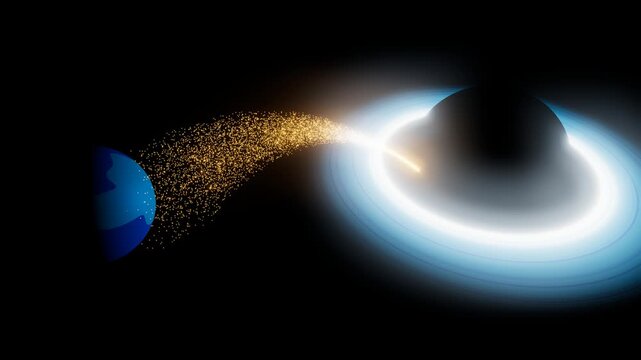 High-definition, clear 3D visualization of a massive black hole devouring a planet. 
