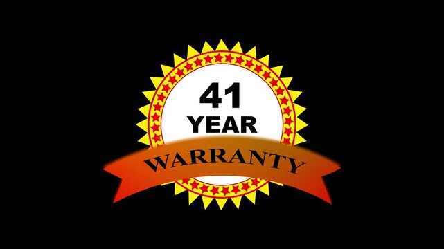 41 year warranty gold seal badge animation on black background, for business marketing, and product assurance