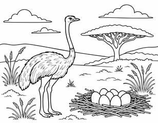 Obraz premium Set of Cute Birds Including Ostrich, Flamingo, Heron and Crane Vector Illustrations, Colorful Wildlife Cartoon Collection for Nature, Zoo, Lake and Decorative Design