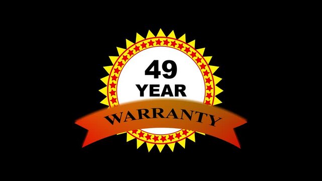 49 year warranty badge animation with gold starburst seal and ribbon for business marketing and product guarantee promotion