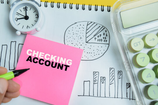 Concept of checking account write on sticky notes isolated on table. For banking and money management
