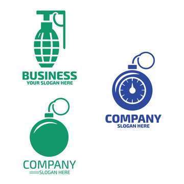 Set of bomb logo design templates, illustration of explosive grenade icons
