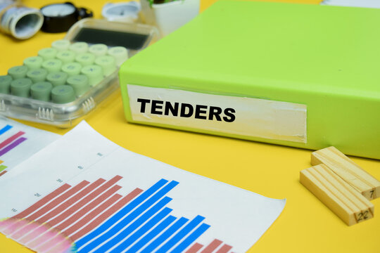 Folders with the label tenders. Business management concept