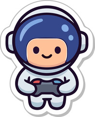 Cute astronaut character playing a video game with a controller in a playful style © Asia