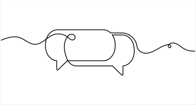 Speech bubble outline continuous line art with flowing curves and editable strokeSpeech bubble outline continuous line art with flowing curves and editable stroke
