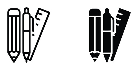 Obraz premium Drawing Tools Icon Set: Pencil, Pen, Ruler. Creative Design Supplies, Art & Craft Elements