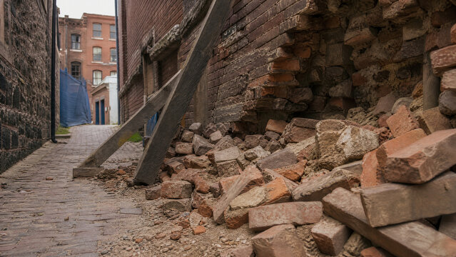 Fallen Masonry Blocking Historic City Alley
