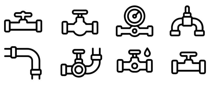 water pipe valve plumbing icon set