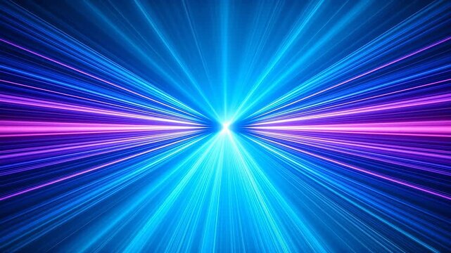 Abstract light tunnel with blue and purple radial beams on dark background